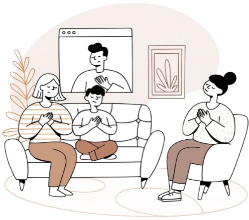 Illustration d’une séance de sophrologie en famille avec des exercices de relaxation et de visualisation